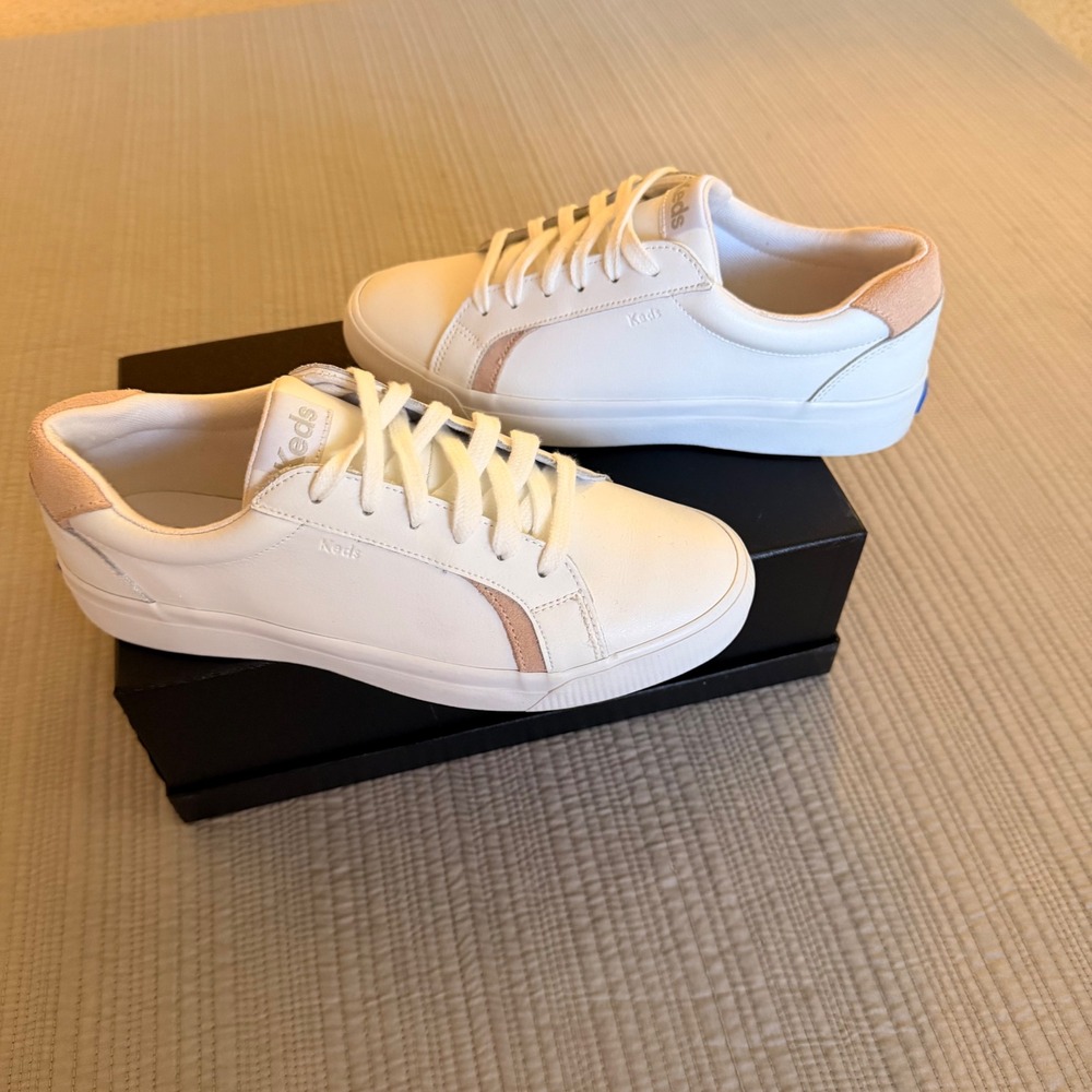 Keds Women's Jump Kick Leather Sneakers White Rose Gold Low Top Shoes Size 8